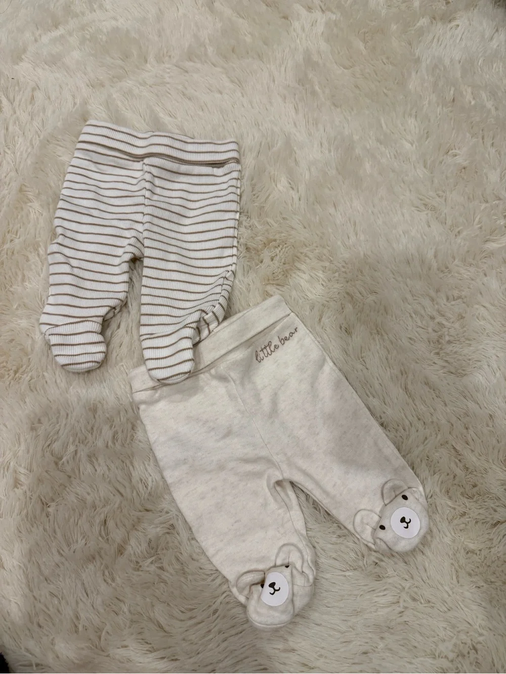 Cream Baby Footed Pants - 2 Pack